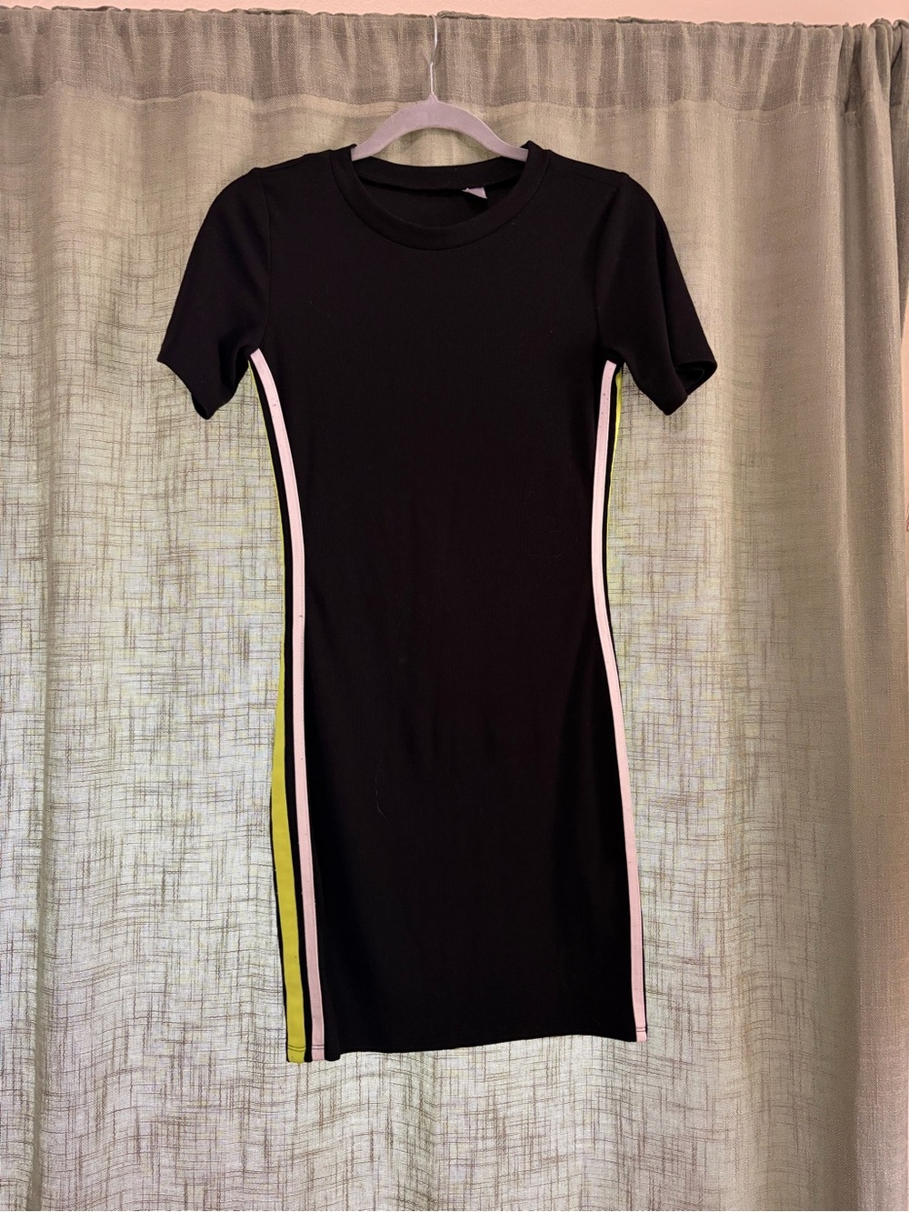 H&M Black Mini Dress with Pink and Lime Side Stripes